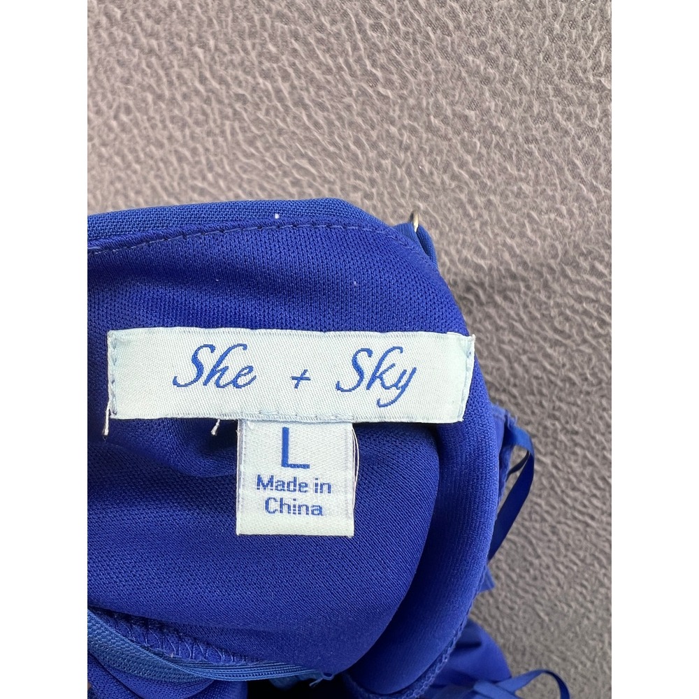 She + Sky Romper Womens L Royal Blue Wrap Front Side Tie Adjustable Straps - Picture 8 of 10